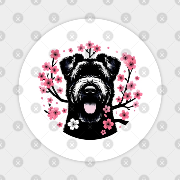 Black Russian Terrier Revels in Spring's Cherry Blossoms Magnet by ArtRUs